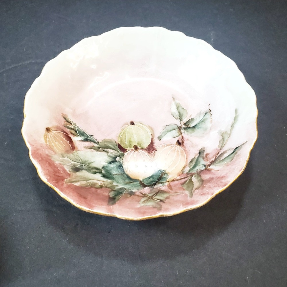 Vintage O & EG Royal Austria Hand Painted Fruit Leaves Berry Bowl Trinket Dish